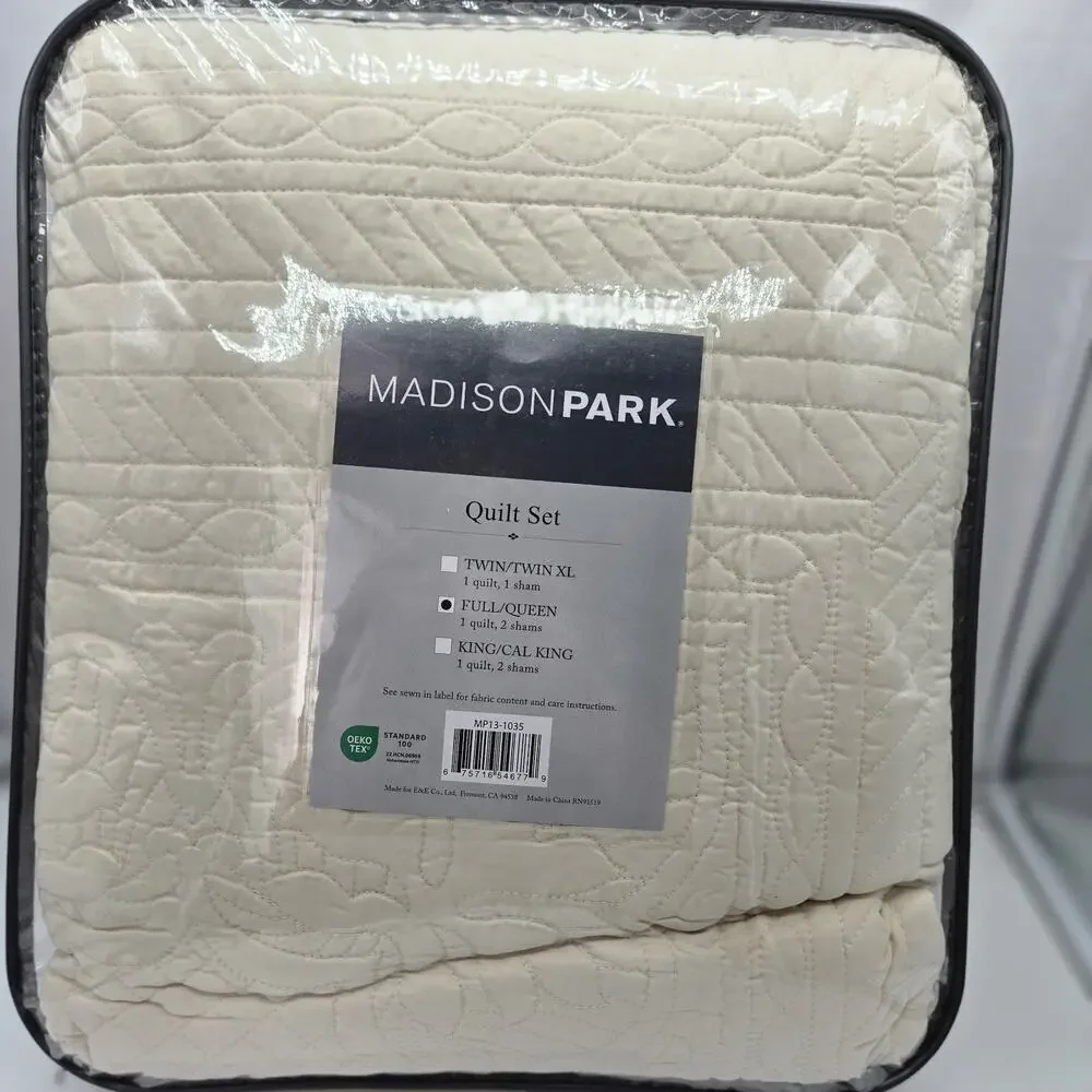 Madison Park 3 PcGenoa Coverlet Set Ivory Full/Queen Org $99 Cottage Farmhouse